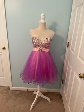 Damas Brand Sparkle Beads and Sequins Bodice Pink-Purple Tulle Party Dress